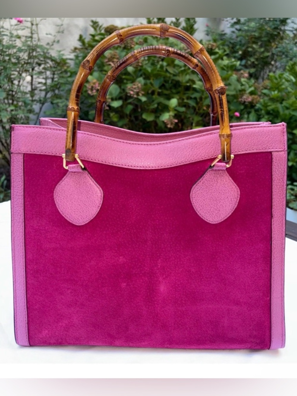 GUCCI Pink Diana Bag UNICORN Leather & Suede, Bamboo VINTAGE RARE